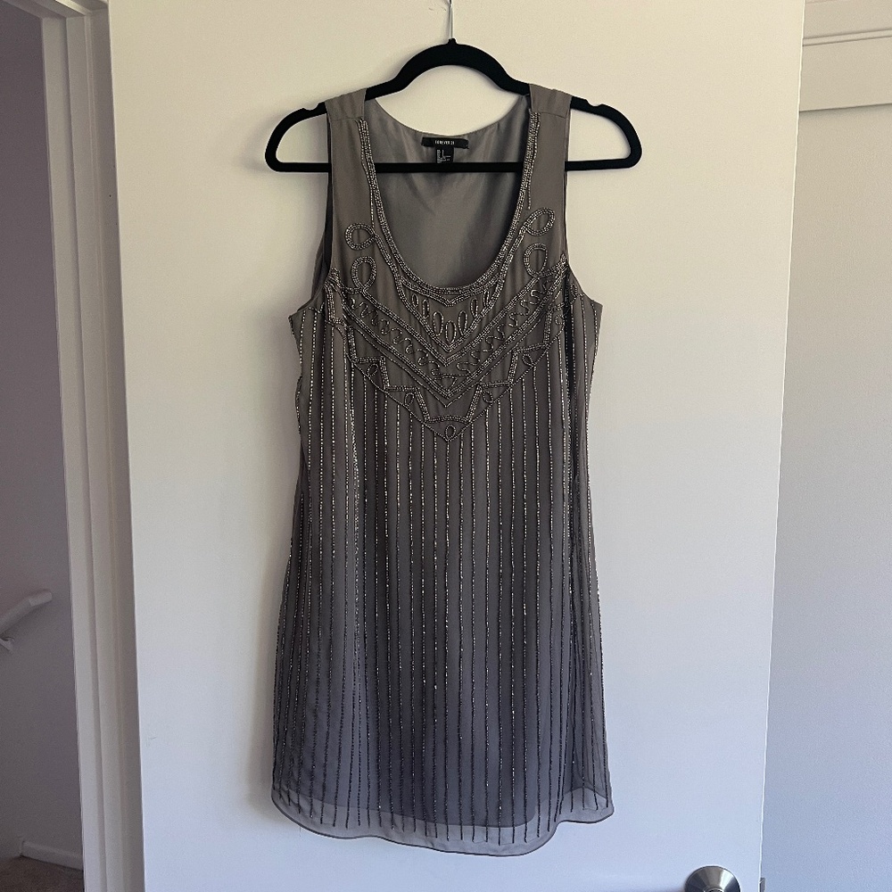 Gray Beaded Mini Dress